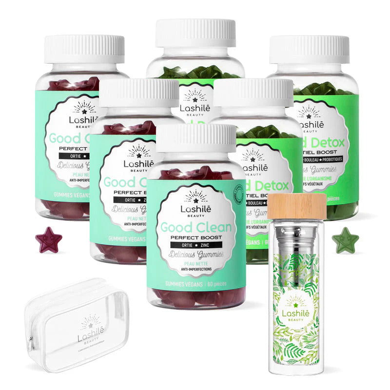 Pack 3 Good Clean + 3 Good Detox + Bouteille Infuseur + Trousse - Lashilé Beauty